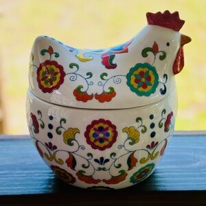 Pier 1 Colorful Ceramic Chicken Cookie Jar